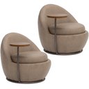 Ver imagem 1 de Kit 02 Poltrona Decorativa Giratória Yumi com Mesa Lateral Esquerda C06 Couríssimo Bege A-396 - Lyam