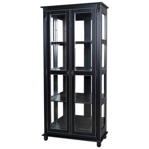 Cristaleira Lateral Com Espelhos 2 Portas de Vidro e 3 Prateleiras Preta