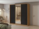 Ver imagem 1 de Guarda-Roupa Casal Spazio Glass 240 c/ Espelho Amêndoa Clean/Preto Fosco - Lopas