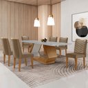 Ver imagem 1 de Mesa para Sala de Jantar Alvorada 180cm Mdf com Vidro Canto Copo e 6 Cadeiras Liz