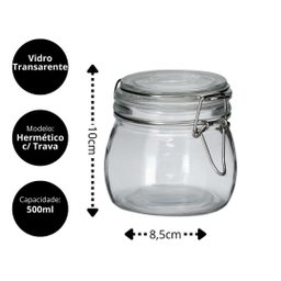 Pote Hermético Vidro Redondo Trava Metal Plus 500ml - Tuut - 3