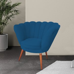 Poltrona Decorativa Pétala para Clínicas e Consultórios Base Madeira Maciça Estofado Linho Azul