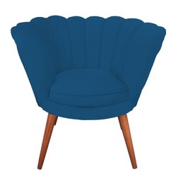 Poltrona Decorativa Pétala para Clínicas e Consultórios Base Madeira Maciça Estofado Linho Azul - 2