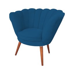 Poltrona Decorativa Pétala para Clínicas e Consultórios Base Madeira Maciça Estofado Linho Azul - 3