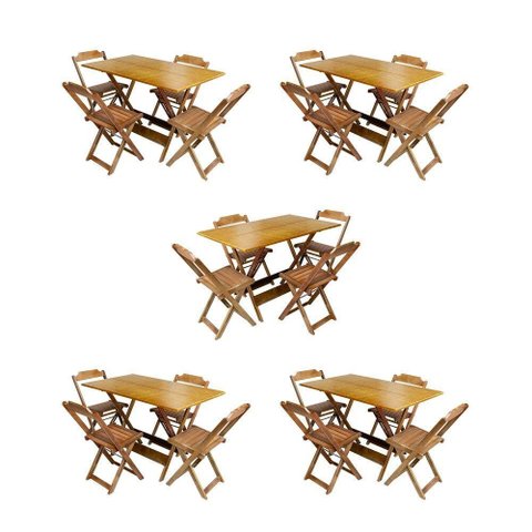 Kit 5 Jogos De Mesa Dobravel Com 4 Cadeiras De Madeira 120X70 Para Restaurante E Bar - Mel