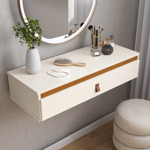 Penteadeira Suspensa com 1 Porta para Maquiagem Off White/ipê