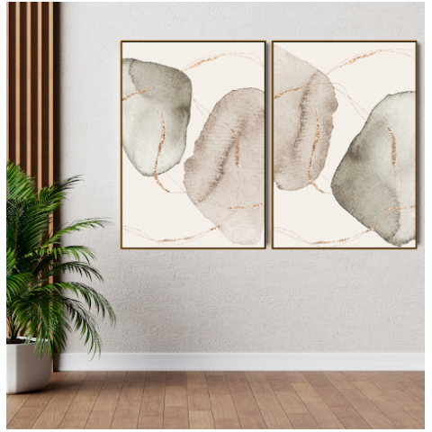 Conjunto de Quadro Decorativo Abstrato Formas Marrom Claro
