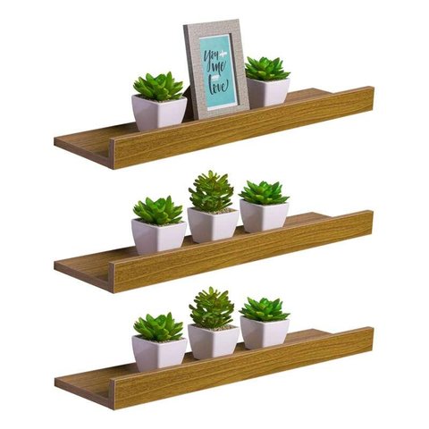 Kit 3 Prateleiras Porta Quadros 80 X 10cm Freijó Suporte Invisível