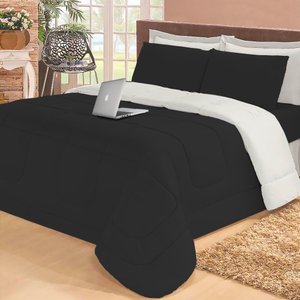Jogo de Cama Casal com Edredom Lençol Fronha Função Cobre Leito e Cobertor