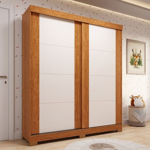 Guarda-Roupa Infantil 2 Portas de Correr 100% MDF 160cm Fantelli Espresso Móveis Marrom/Cinamomo/Off White