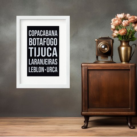 Quadro Rio de Janeiro Bairros - 60x48cm:moldura Branca