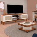 Ver imagem 1 de Sala de Estar Completa para TV Até 75 Polegadas Charlotte 2 Portas Pinho/Off White - Pnr Móveis