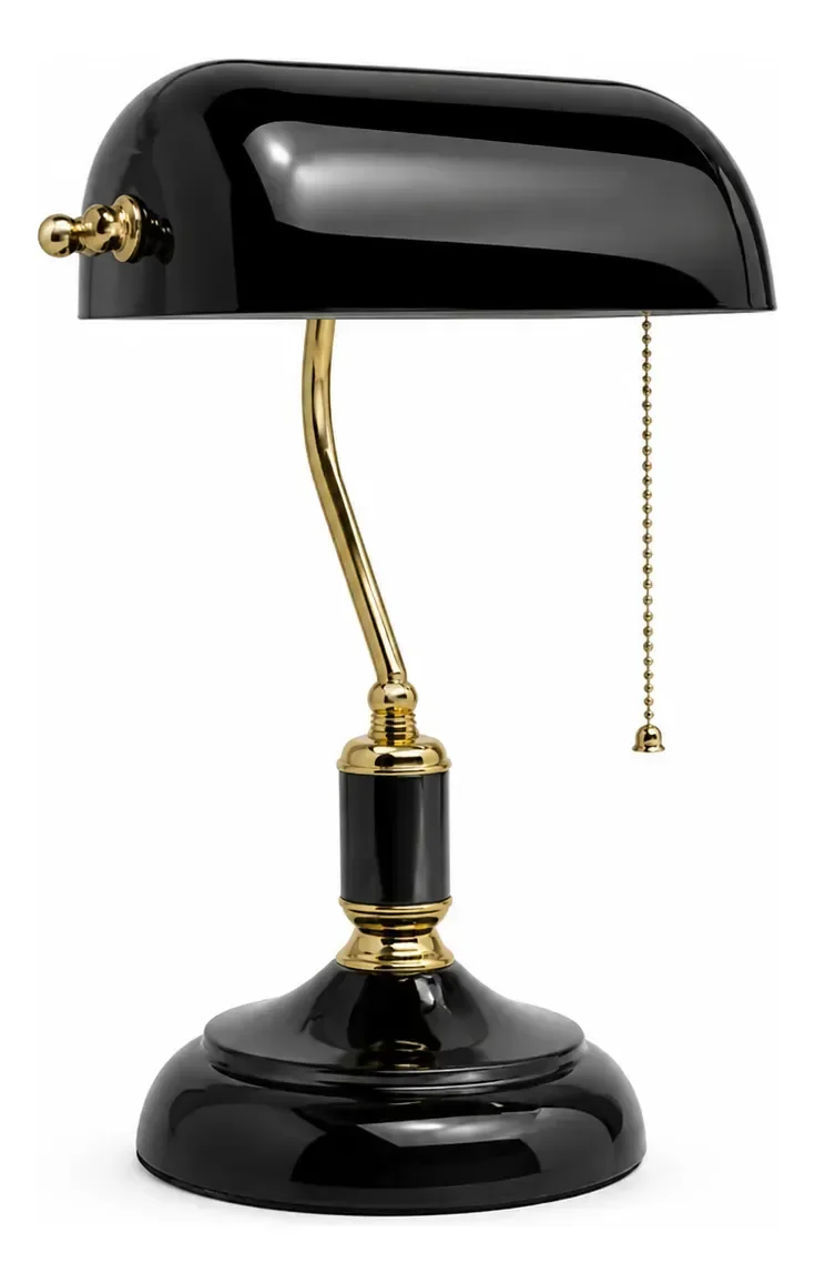 Abajur Banker Preto Fosco Luminária de Mesa Retro Luxo