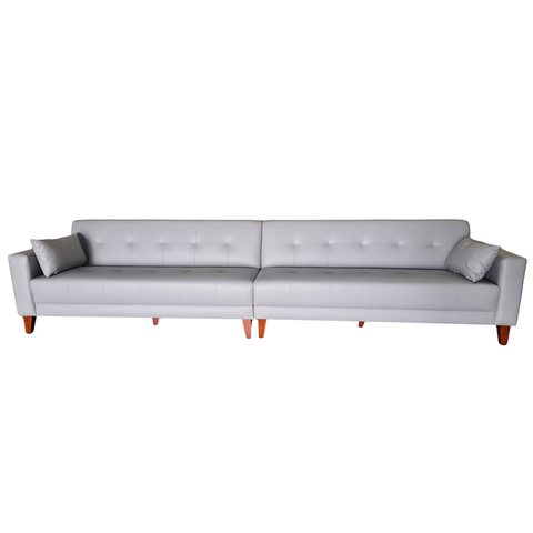 Sofá Gianni | Pé Trapézio & Tecido Corano | Bipartido | 5 Lugares | Medida 350cm | Cinza