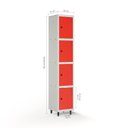 Ver imagem 2 de Armário Roupeiro Locker Guarda-Volume de Aço 4 Portas Pequenas com Fecho para Cadeado Vestiário Academia Vermelho/Cinza