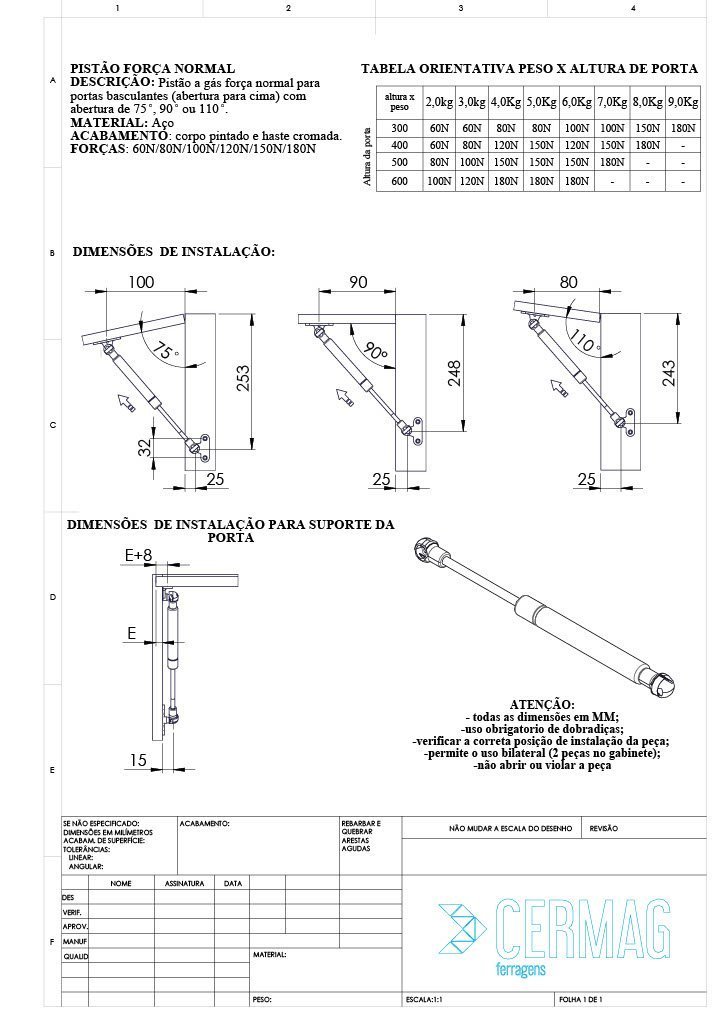 Pistão a Gás Cermag com Abertura para Cima 80n (kit C/ 4 Pcs) - 3