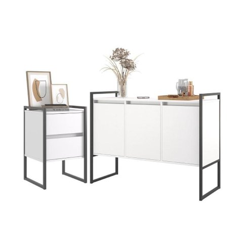 Jogo Gaveteiro e Buffet Industrial Milão - Branco Branco