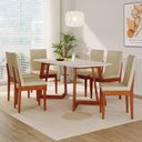 Ver imagem 1 de Conjunto Sala de Jantar Califórnia 6 Lugares Retangular Madeira Maciça Dakota Off White/Caramelo/Palha