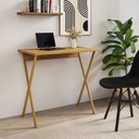Ver imagem 3 de Mesa Home Office X 80x46 com Base em Ferro para Computador e Estudo - Ferro Dourado Tampo Freijó