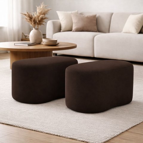 Kit 2 Puff Orgânico Curvo Feijão Sala Redondo Confortável Moderno Suede
