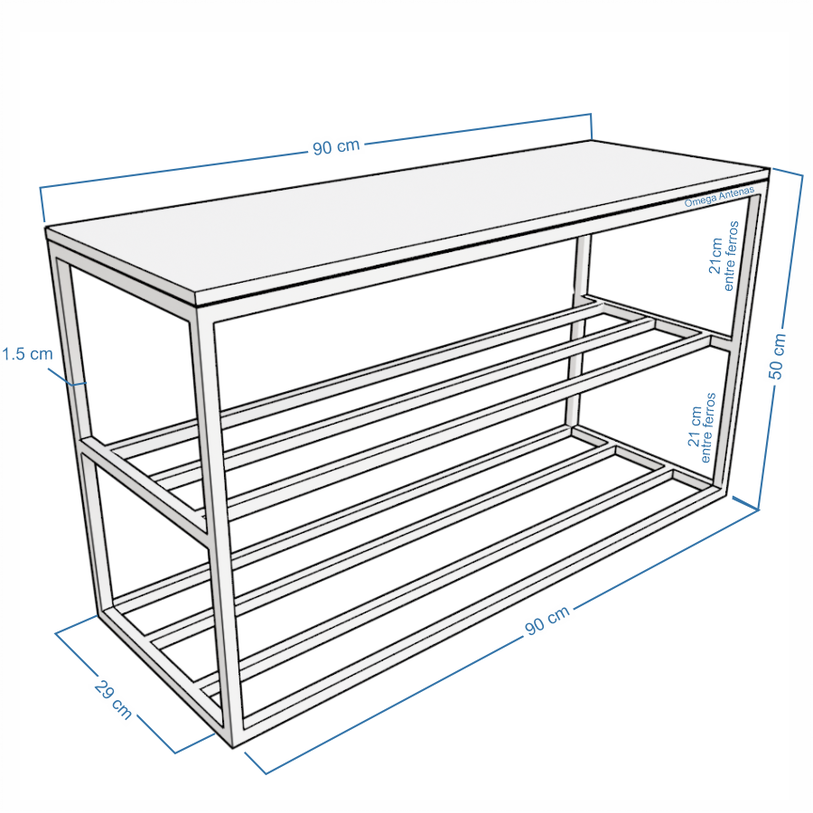 Banco Sapateira Estilo Industrial para Closets Hall 30x90cm - 2