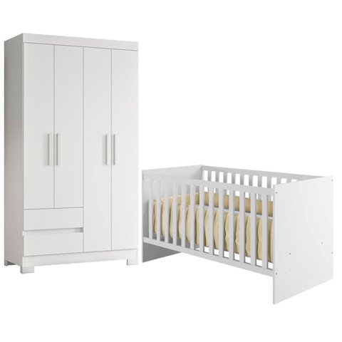 Berço Nacional Life 2186 com Guarda Roupa Olimpia Branco Flex - Móveis Albatroz