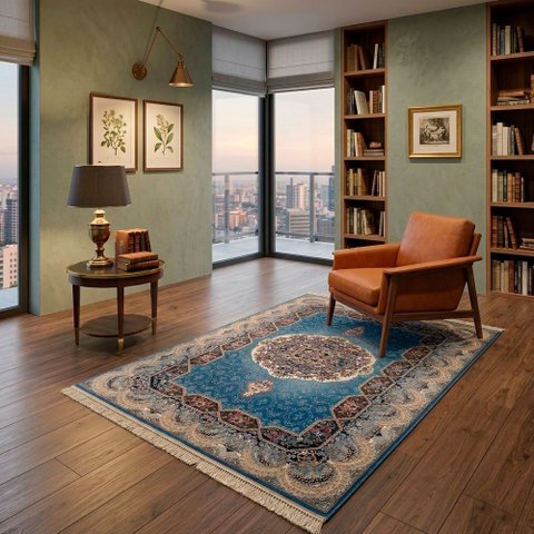 Tapete Persa Azul Claro Ideal para Quarto Sala e Escritorio 1,00x1,50cm