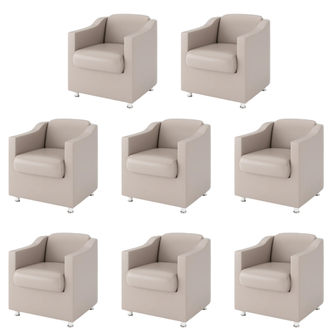 Kit 8 Poltronas Decorativa Reforçada Recepção Clinica Salão Courino Bege