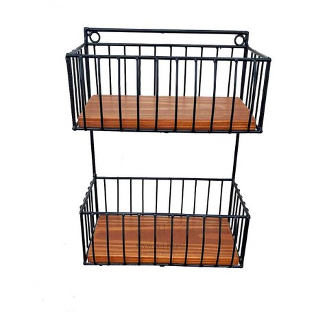 Fruteira Suspensa dupla Parede Cozinha Ferro C/ Madeira Promoção MINAS ARTE PRÓPRIA fruteira dupla