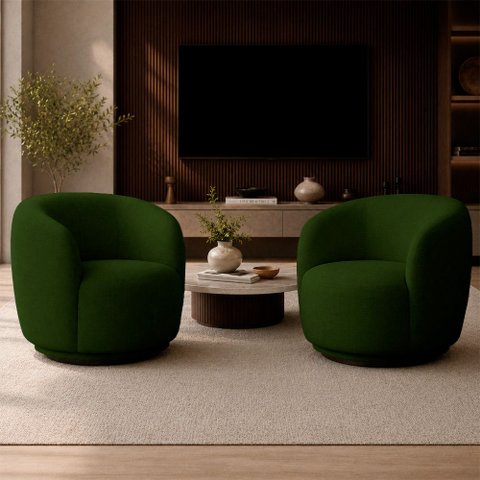 Kit 2 Poltronas Decorativas Sala de Estar Melissa Giratória Linho Verde M1 - Monari Design