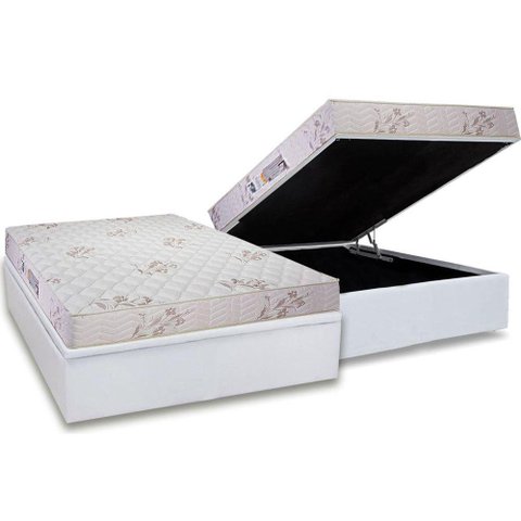 Cama Box Baú Casal: Colchão Espuma D33 Luckspuma Supreme Floral Pró Saúde Duplo + Base CRC Courano W