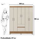 Ver imagem 4 de Guarda Roupa Casal 6 Portas 2 Gavetas 149 cm Fast Amendola/Off White