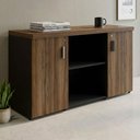 Ver imagem 1 de Armário Baixo Credence 131,5cm 40mm 2 Portas com Chave e Prateleiras Cor:Nogal Málaga com Preto