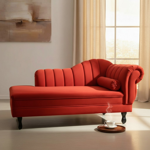 Recamier Decorativo Divã Amsterdã 147cm Lado Esquerdo Couro Vermelho