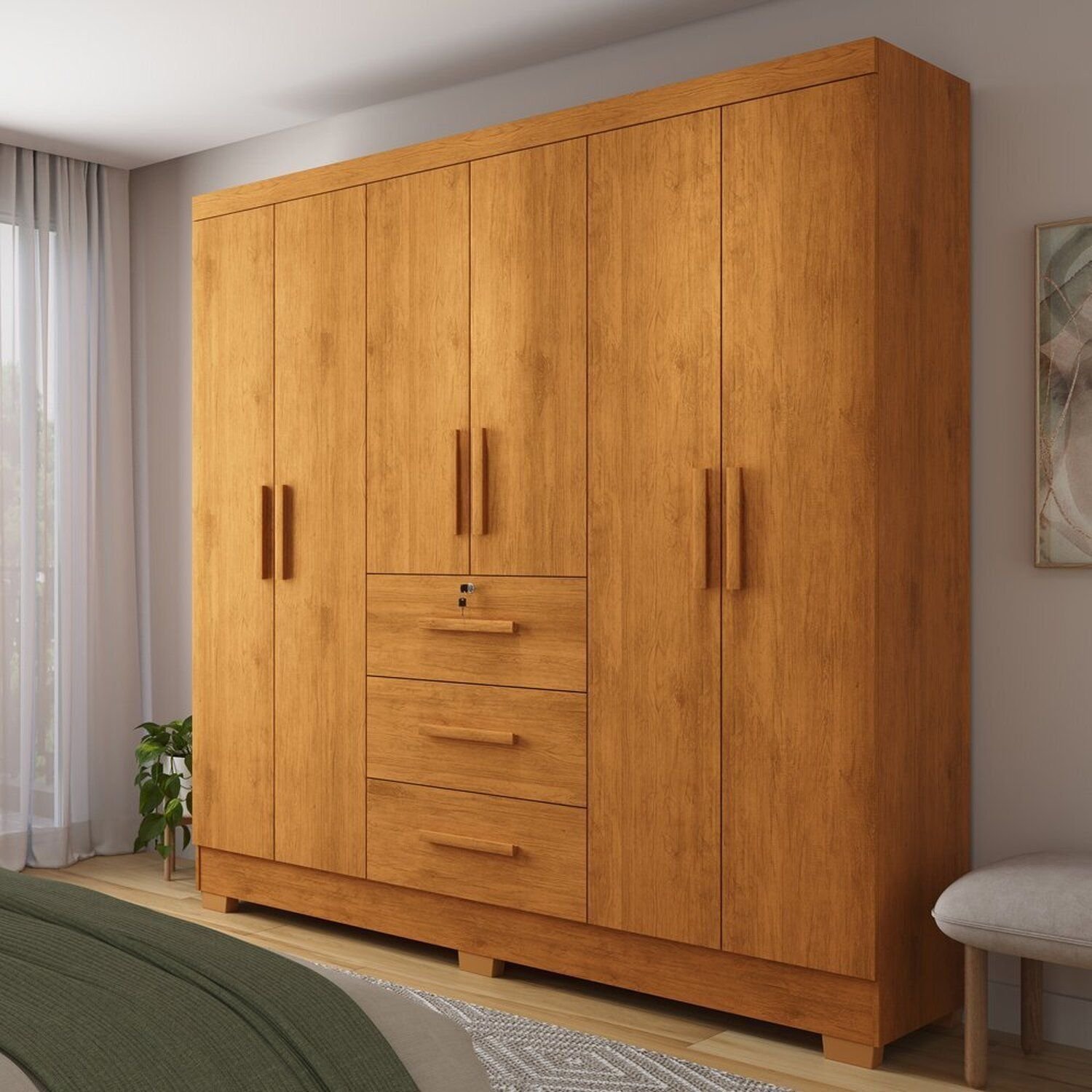 Guarda-Roupa 6 Portas 200,5x180cm Amanda Yescasa Marrom/Nature