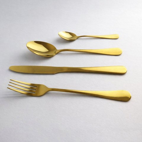 Conjunto de Talheres 4 Peças Dourados em Aço Inox
