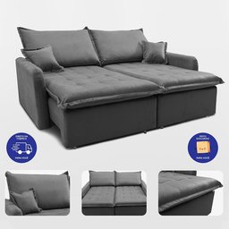 Sofá sem Caixa Retrátil 1,80m Softgel Luna Velusoft Cinza Cama Inbox - 7