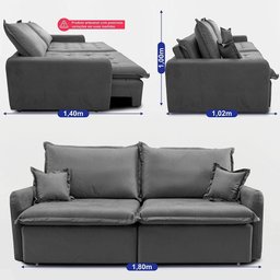 Sofá sem Caixa Retrátil 1,80m Softgel Luna Velusoft Cinza Cama Inbox - 4