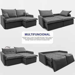 Sofá sem Caixa Retrátil 1,80m Softgel Luna Velusoft Cinza Cama Inbox - 5