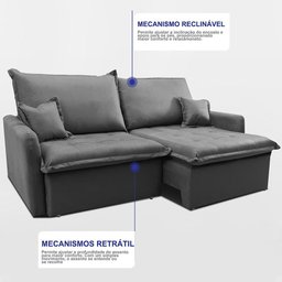 Sofá sem Caixa Retrátil 1,80m Softgel Luna Velusoft Cinza Cama Inbox - 6