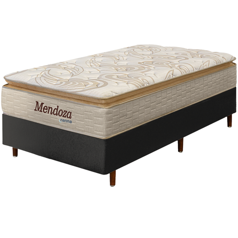 Cama Box Preta + Colchão Solteiro Mendoza Molas Ensacadas Pillow Top 88x188x71cm - Extra Macio