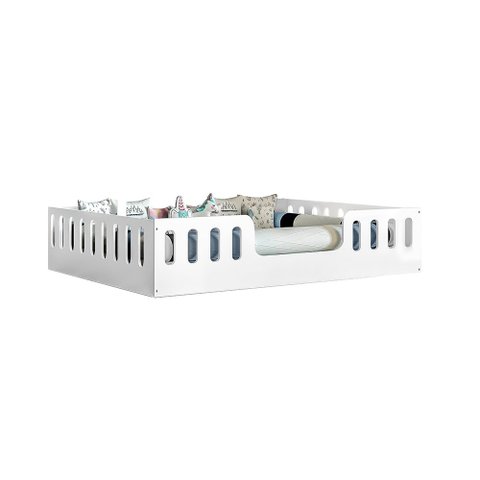 Cama Infantil com Colchão Casal Montessoriana Helo - Branco Incluso Luminária