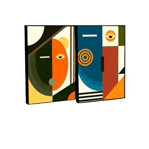 Quadro Decorativo Cubismo Abstrato em 2 Telas com Moldura Filete