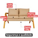 Ver imagem 7 de Namoradeira Sofá 2 Lugares Mona Braço de Madeira com Almofada Veludo Bege Confortável - Arkell