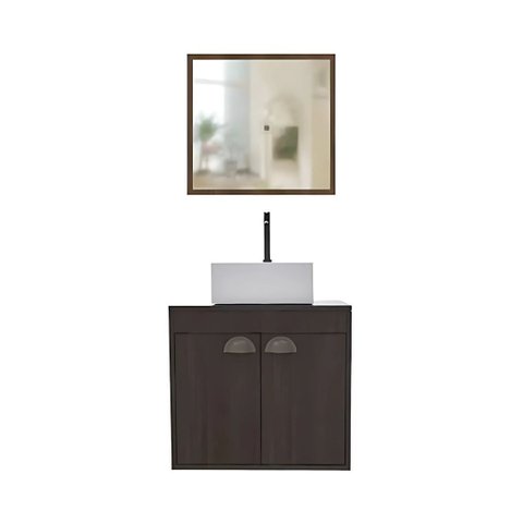 Conjunto Gabinete de Banheiro MDF 2 Portas c/ Cuba e Espelho:Munique