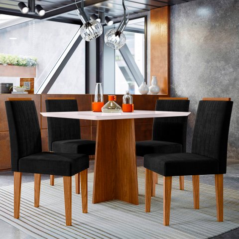 Conjunto Mesa de Jantar 1,20m Anitta Tampo Mdf com Vidro e 4 Cadeiras Ana Ypê/off White/ja03 - New C