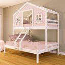 Ver imagem 1 de Beliche Casal/ Solteiro Casinha Dos Sonhos Madeira Maciça Rosa/ Branco Housin