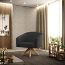 Ver imagem 2 de Poltrona Giratória Stella Corino Base Madeira MA30 - D’Rossi - Preto