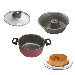 Panela Forma de Pudim Banho Maria Tampa de Vidro 3,2 Litros Antiaderente Teflon 5 Camadas Cozinha Pr - 1