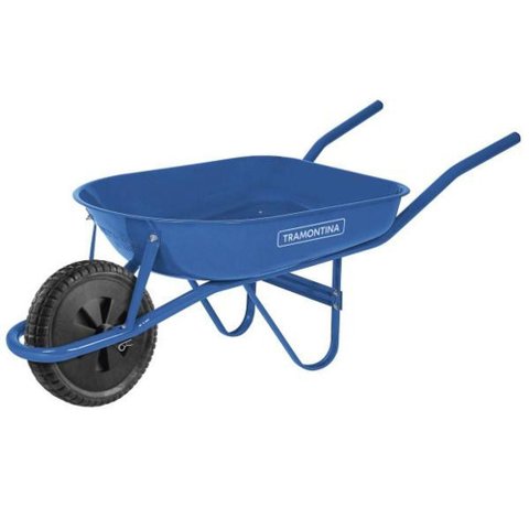 Carrinho de Mão Tramontina com Caçamba Redonda Metálica Azul 50 L, Braço Metálico e Pneu Maciç